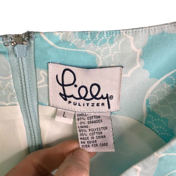 Lilly Pulitzer Dress Womens Sz L Sleeveless Blue V-Neck Back Zip Cross Over Bust - Picture 2 of 6
